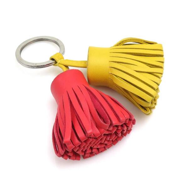 Hermes Hermès Carmen Unodos Key Ring, Leather/Metal, Red/Yellow/Silver, Unise...